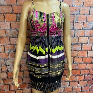 Kouture‎ by Kimora Multicolor Patterned Zip Front Mini Dress